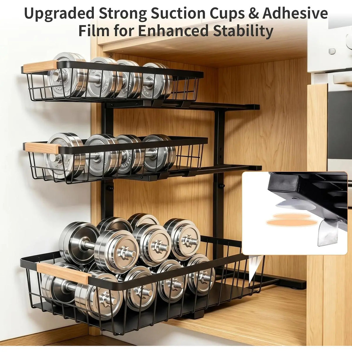 3 Tier Grid Pull Out Under Sink Organizer Black 1 Pack | Heavy duty grid pull out organizer with reinforced structure for storing cleaning supplies under sink and cabinet spaces