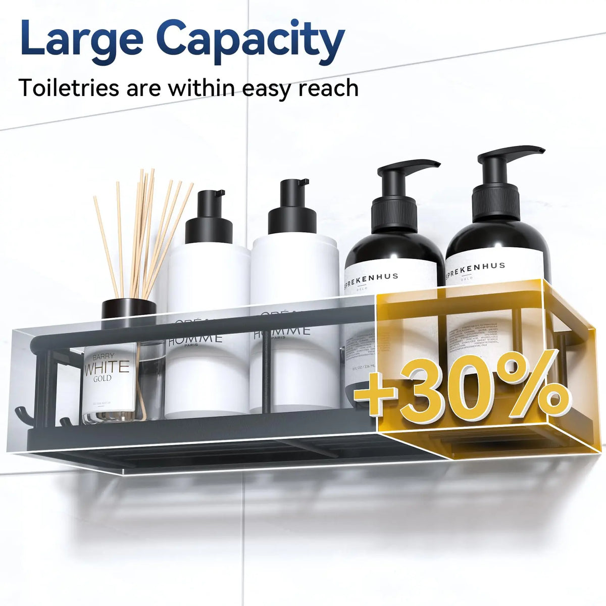 Jabukosu Matte Gold Rust-Proof Stainless Steel Bathroom Organizer Rack Set - 5-Pack & 1-Pack Wall-Mounted Shower Caddies, Waterproof Adhesive No-Drilling Holders for Shampoo, Soap, Shower Storage, Bathroom Shelf