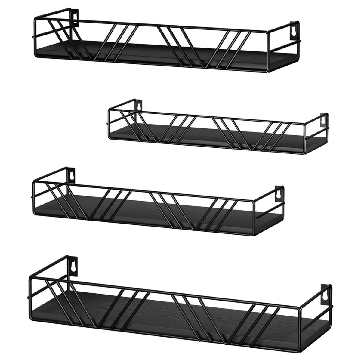 Multi-Size Wooden Floating Wall Shelves Set of 4 - Metal Heavy Duty Mounted Shelves with Natural Grain, Ideal for Living Room, Bathroom, Farmhouse Decor & Mother's Day Gift