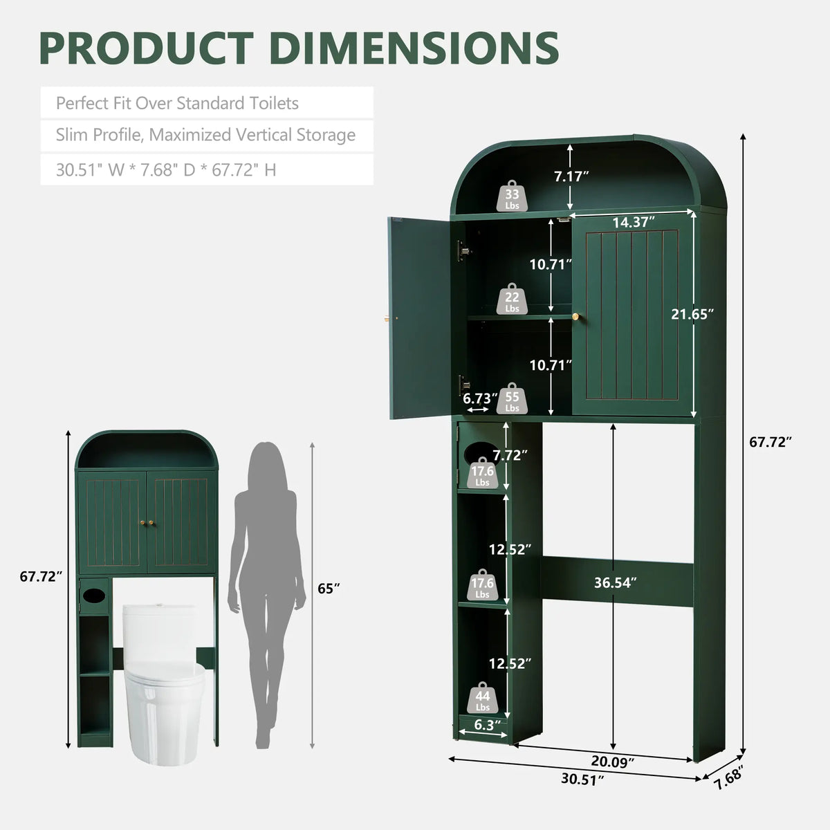 Giratree Arched Over The Toilet Storage Cabinet - 67" Tall Bathroom Above Toilet Organizer with Vertical Grooved Doors & Tissue Drawer - Freestanding Space Saver Rack, Anti-Toppling