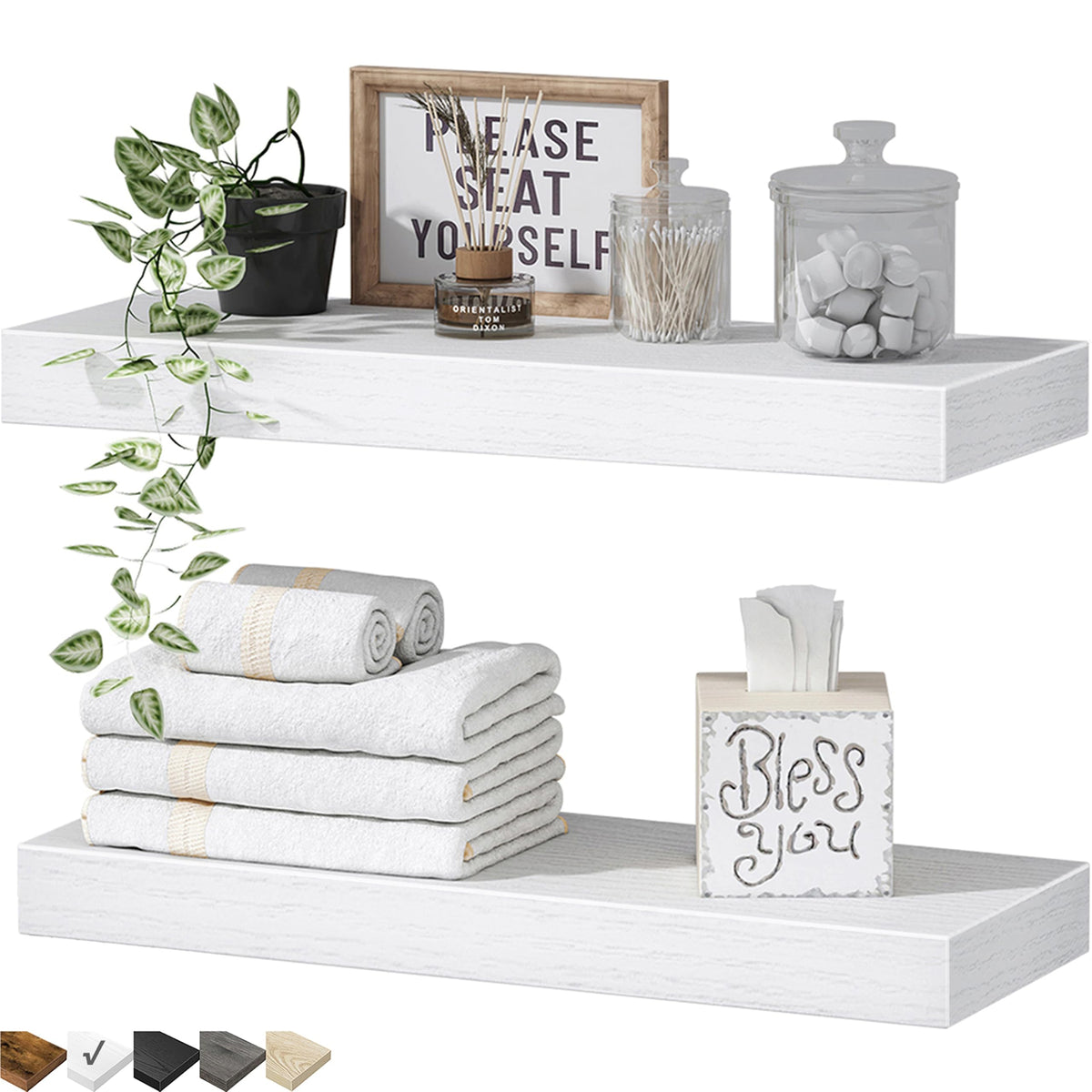 QEEIG Bathroom Floating Shelves for Wall (Brown, Set of 2, 15.7")