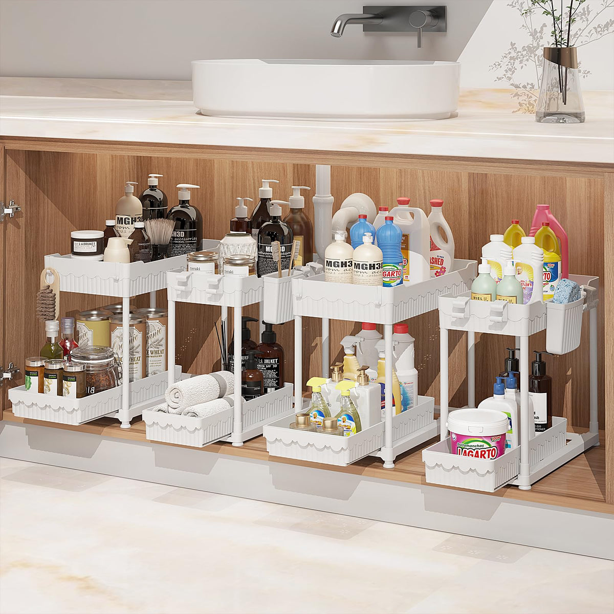 Sevenblue 4-Pack 2-Tier Under Sink Organizer with Pull Out Drawers
