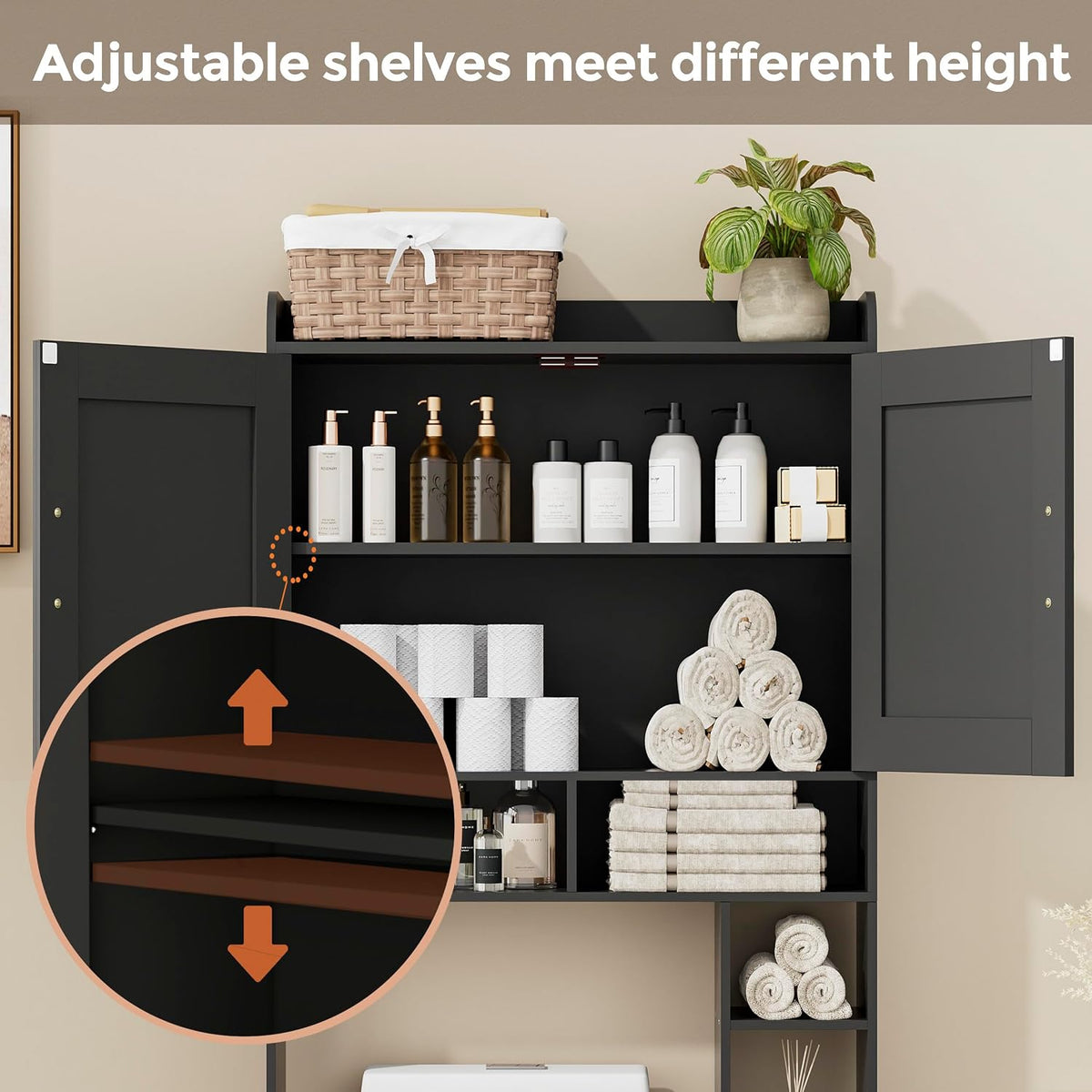 Homhedy Wooden Over The Toilet Storage Cabinet with Barn Door