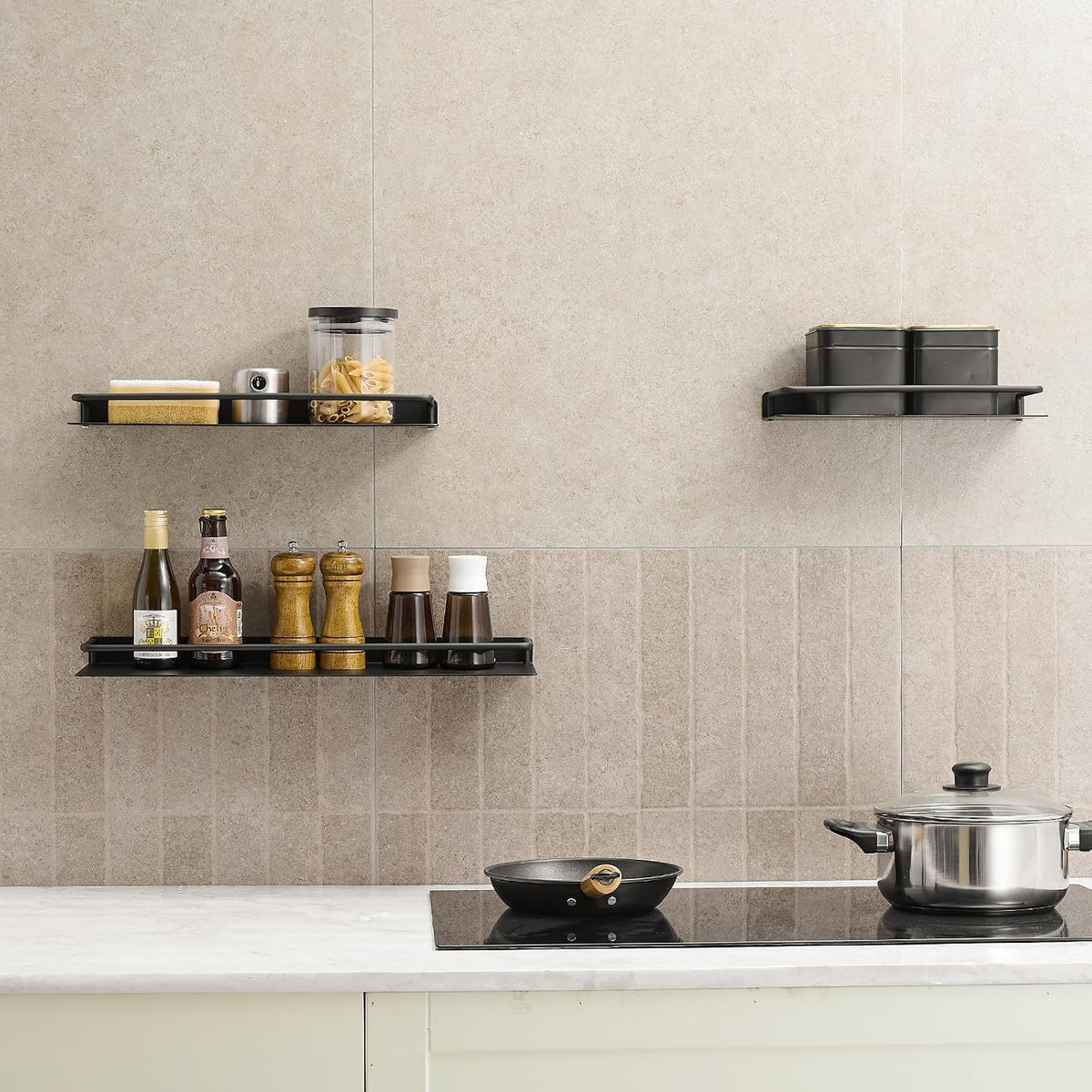 Floating Shelves for Wall with Guardrail, 8 Inch Metal Wall Mounted Storage Shelves, Modern Space-Saving Bathroom Over Toilet Shelves Decor for Living Room, Bedroom, Kitchen & Office