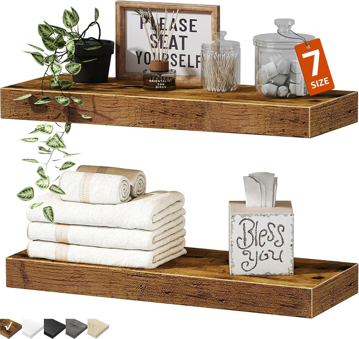 QEEIG Bathroom Floating Shelves for Wall (Brown, Set of 2, 15.7")