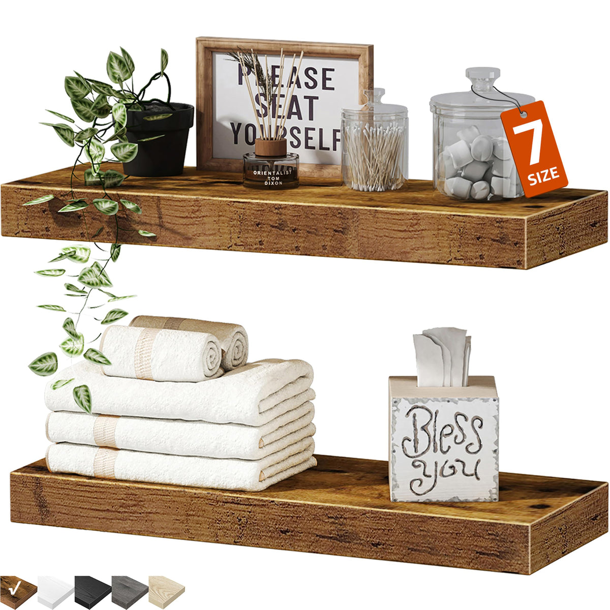 QEEIG Bathroom Floating Shelves for Wall (Brown, Set of 2, 15.7")
