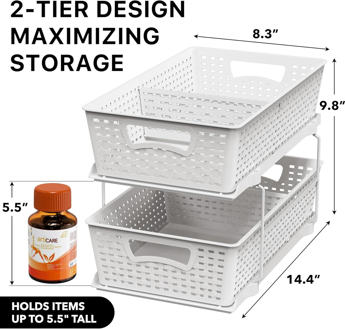 Simple Houseware 2 Tier Pull-Out Sliding Drawer Under Sink Storage, White