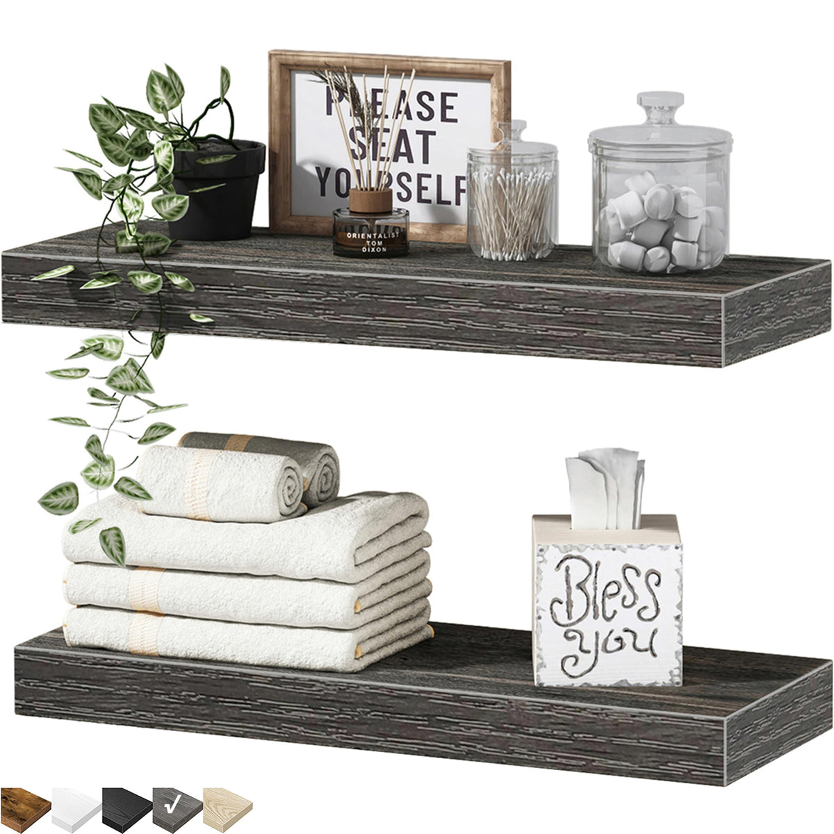 QEEIG Bathroom Floating Shelves for Wall (Brown, Set of 2, 15.7")