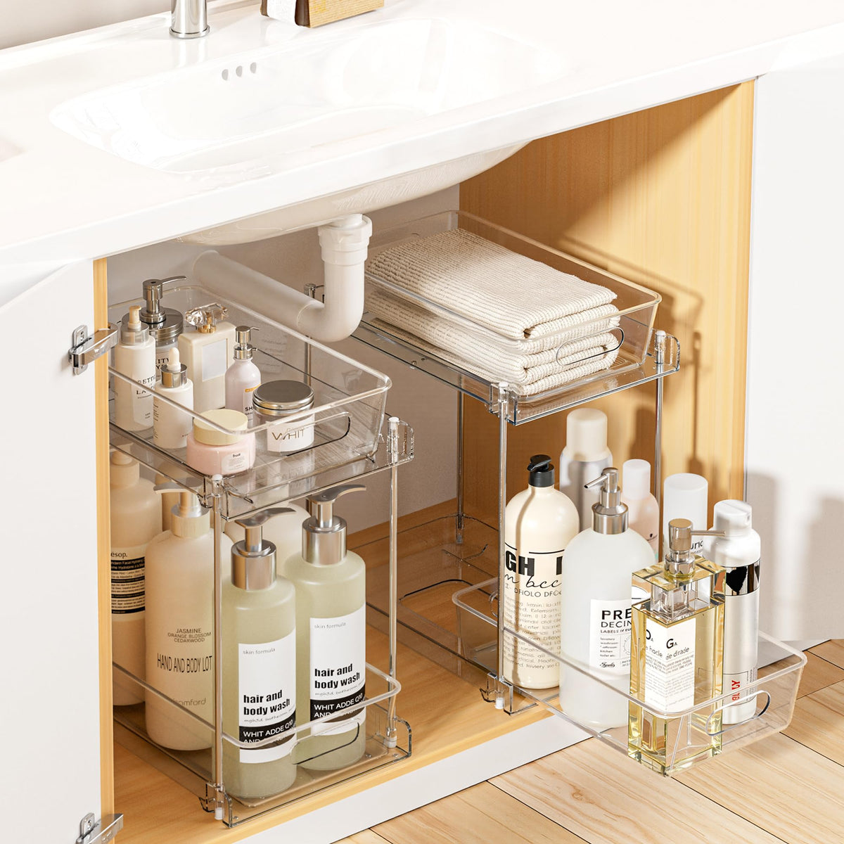 Vtopmart 2 Pack Pull Out Bathroom Under Sink Organizer (S-Standard)