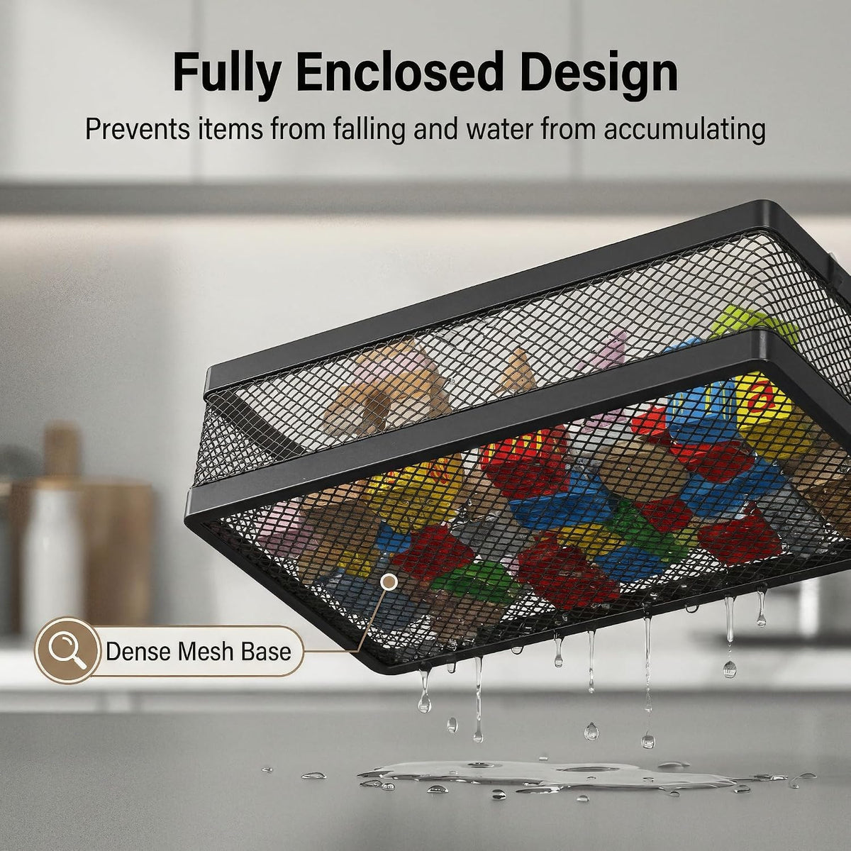 PUSDON Mesh Shower Caddy Wall Mount, Heavy Duty Adhesive Bathroom Shelf Organizer, Rustproof Floating Spice Rack for Kitchen Pantry, Holds 50 LBS, Multi-Purpose Storage Black-2 Packs (Netting)