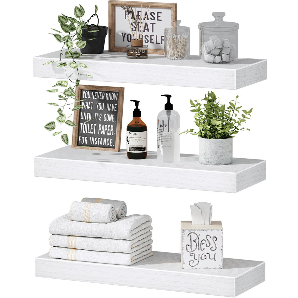 QEEIG Floating Shelves for Wall Small Shelf (Brown, Set of 3, 15.7" x 6.7")