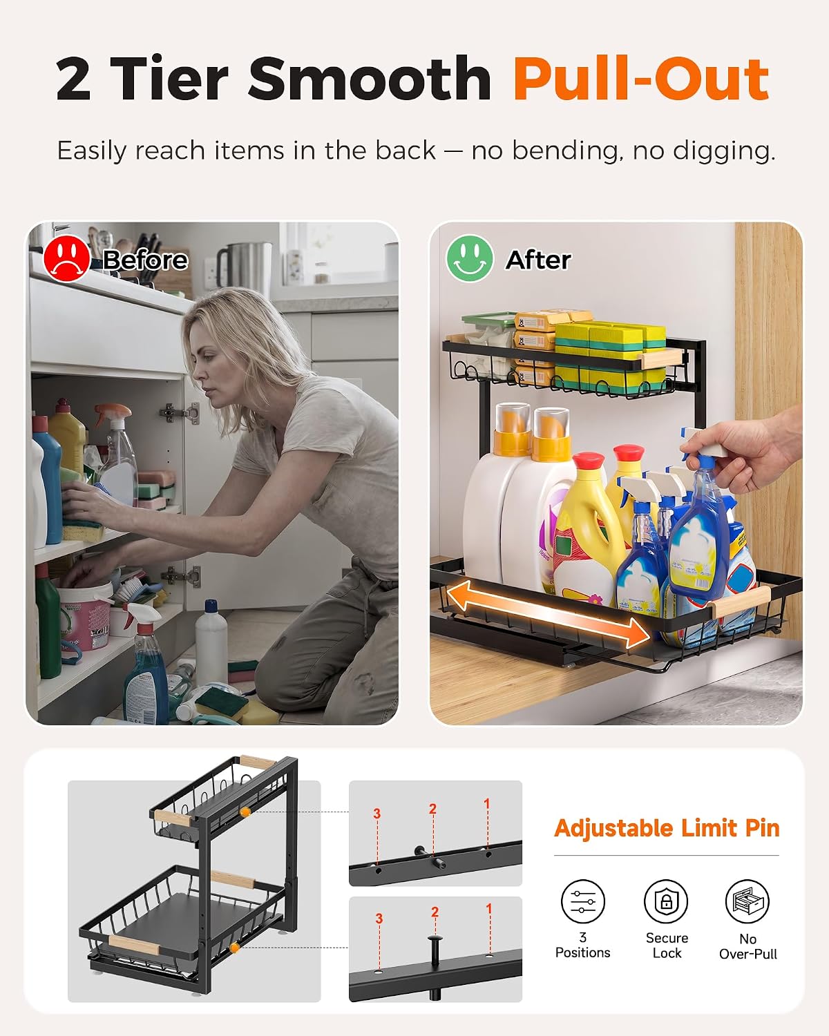 Sevenblue 3-Pack Under Sink Organizer, 2-Tier Pull-Out Cabinet Organizer