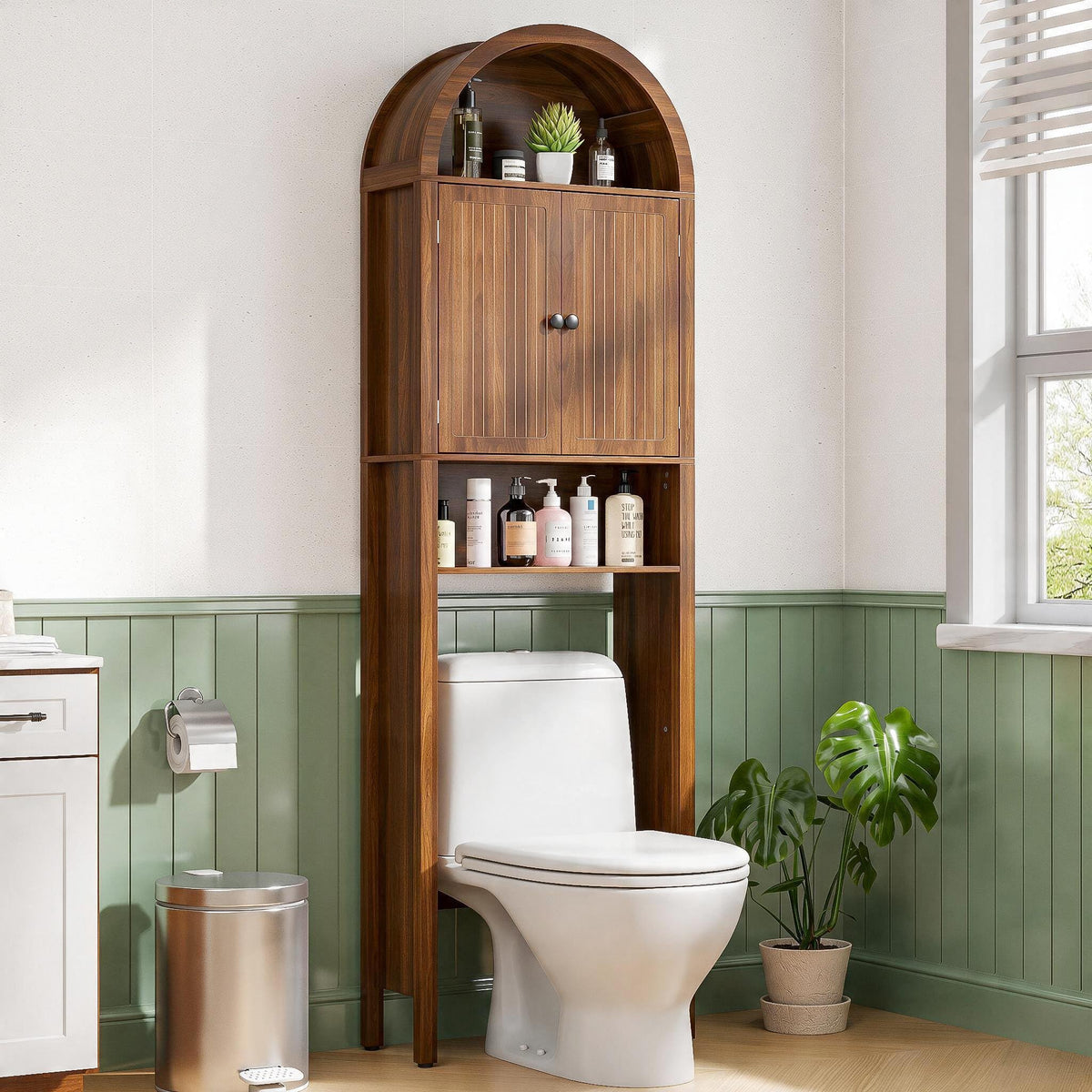 Arched Over The Toilet Storage Cabinet with Acrylic Doors, Bathroom Shelf