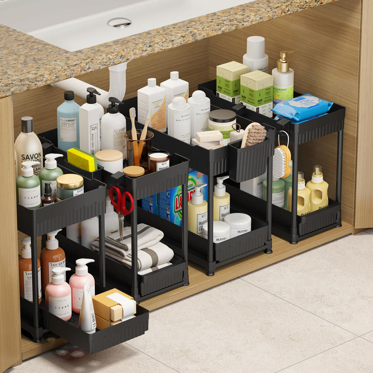 Sevenblue 4-Pack 2-Tier Under Sink Organizer with Pull Out Drawers