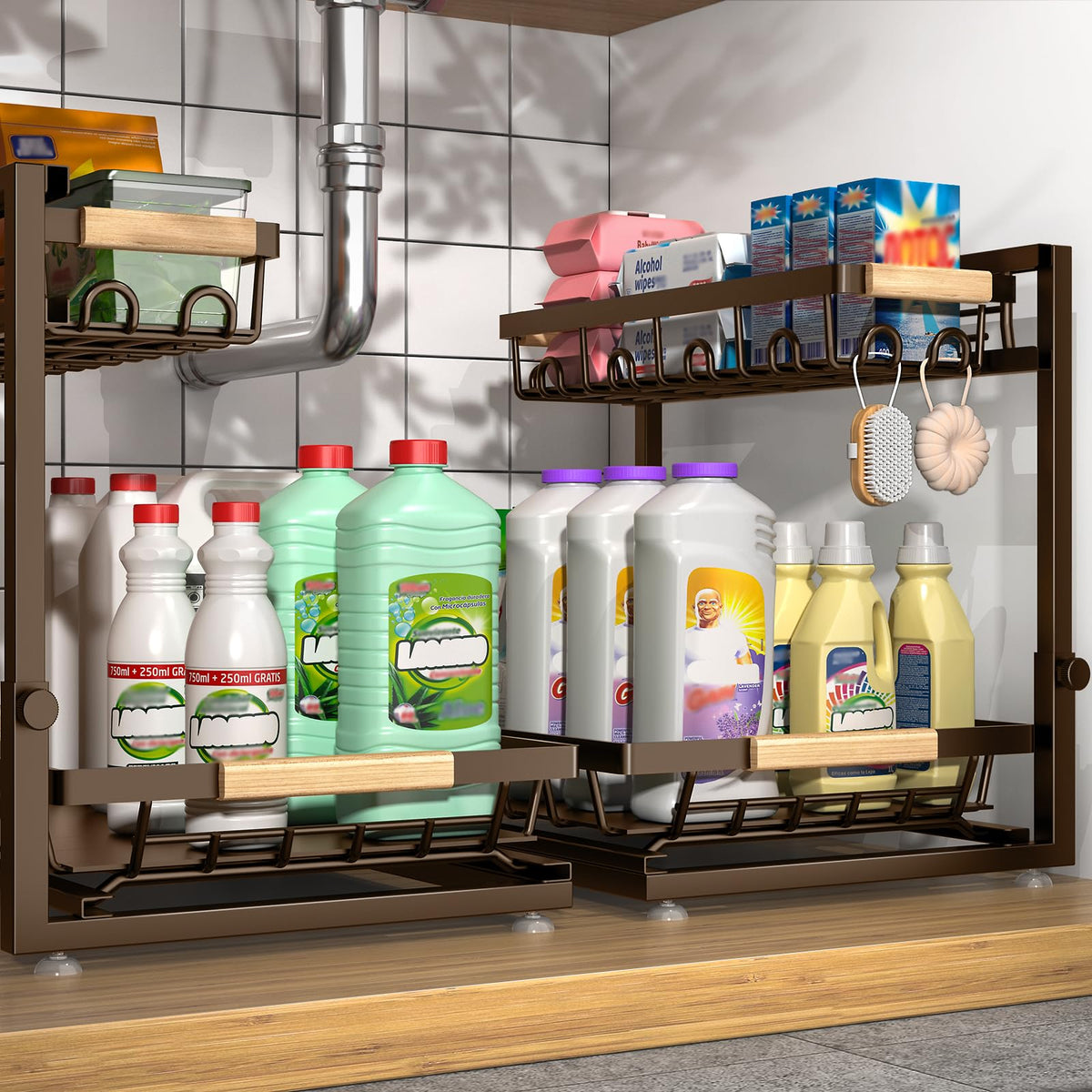 Sevenblue 2-Pack 2-Tier Height Adjustable Under Sink Organizer & Storage