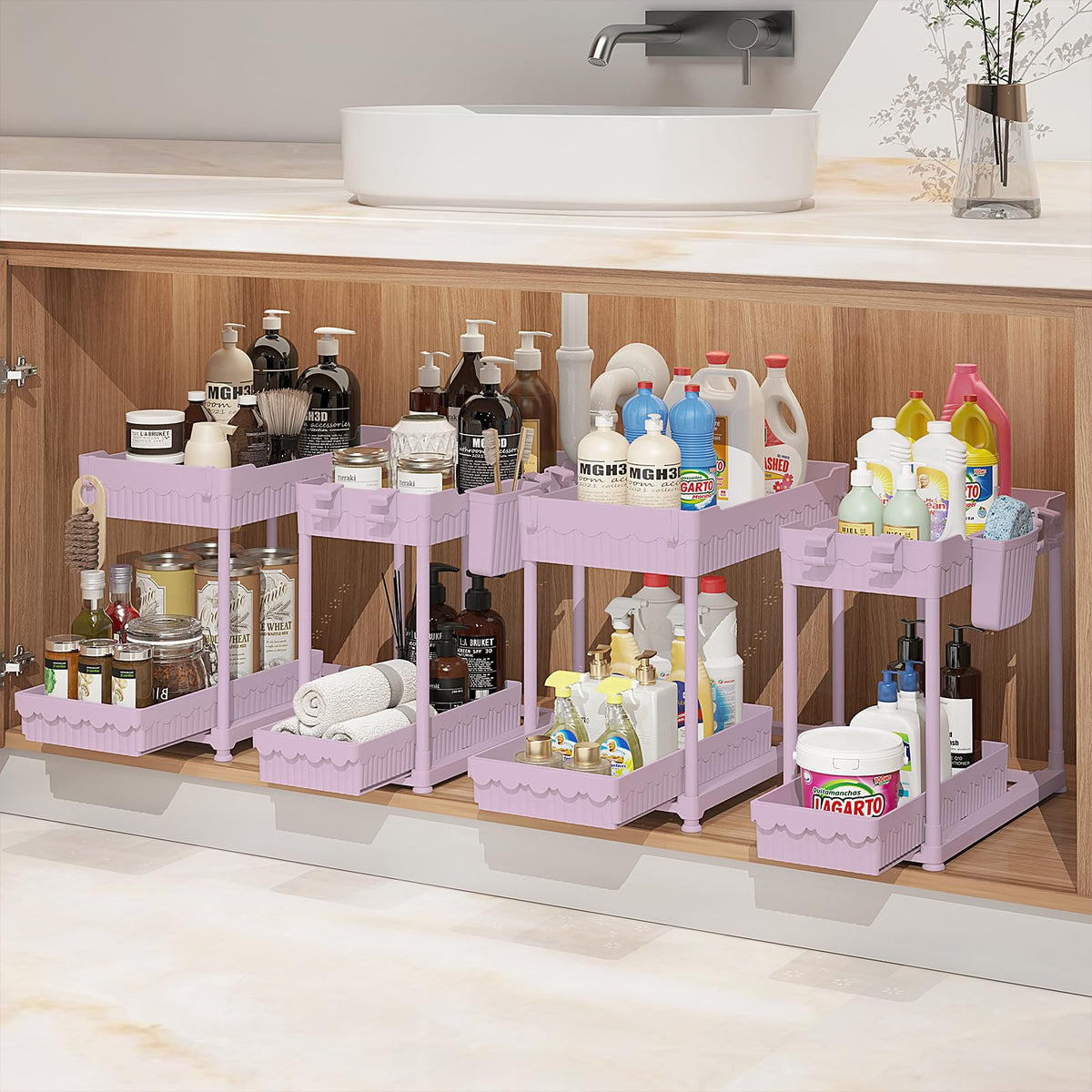 Sevenblue 4-Pack 2-Tier Under Sink Organizer with Pull Out Drawers
