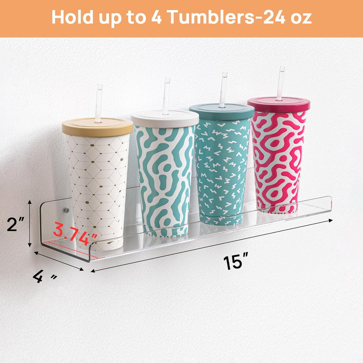 upsimples 4 Pcs 15" Acrylic Shelves for Wall Storage and Organizer, Clear