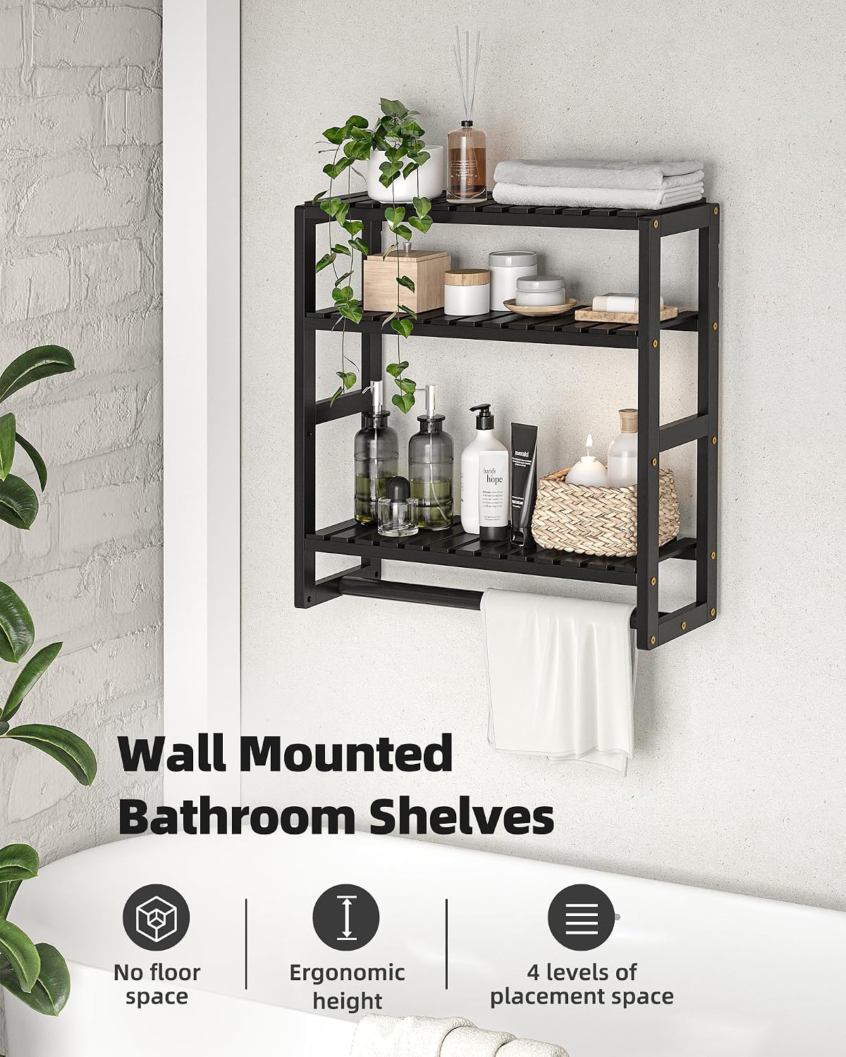 Galood Bathroom Shelves Towel Racks Over Toilet Storage with Bar (Inky)