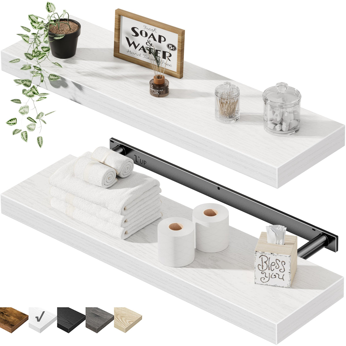 QEEIG Bathroom Floating Shelves for Wall (Brown, Set of 2, 15.7")