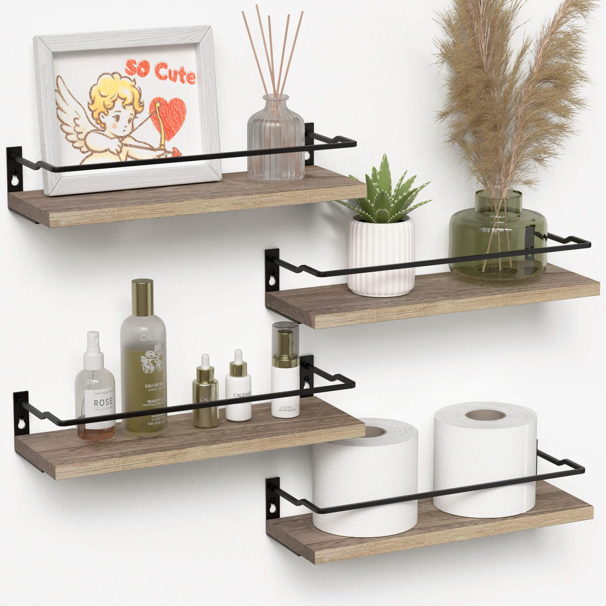 RICHER HOUSE Floating Shelves Bathroom, Small Wall Shelf Over Toilet 2 Set