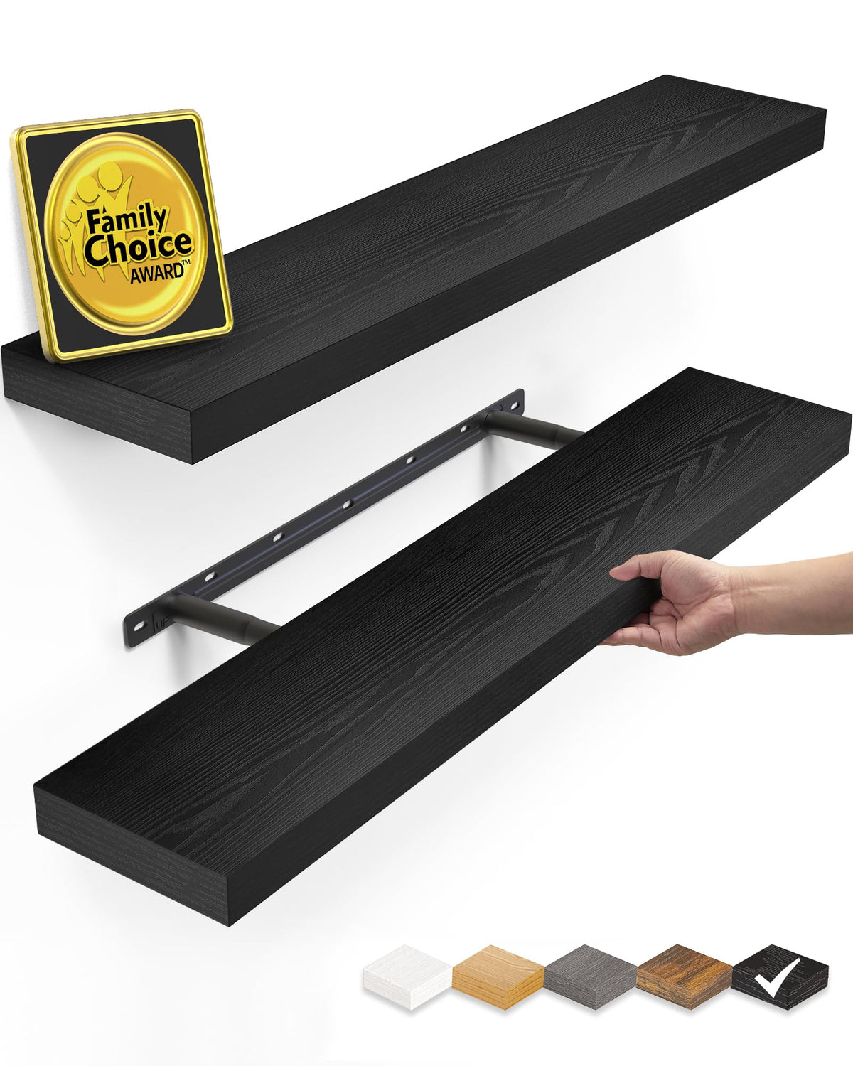 BAYKA Black Floating Shelves 15.7in, Set of 3, Wall Mount Rustic Wood Shelf
