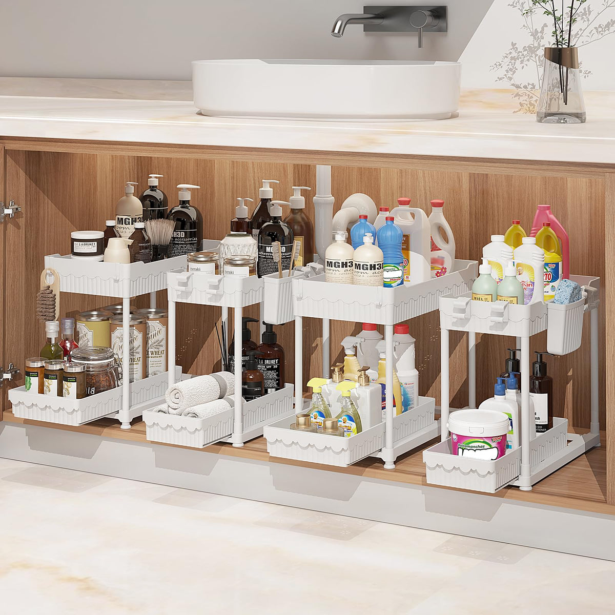 Sevenblue 4-Pack 2-Tier Under Sink Organizer with Pull Out Drawers