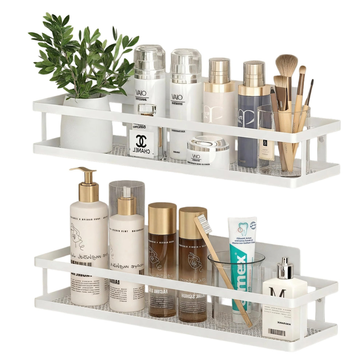 PUSDON Mesh Shower Caddy Wall Mount, Heavy Duty Adhesive Bathroom Shelf Organizer, Rustproof Floating Spice Rack for Kitchen Pantry, Holds 50 LBS, Multi-Purpose Storage Black-2 Packs (Netting)