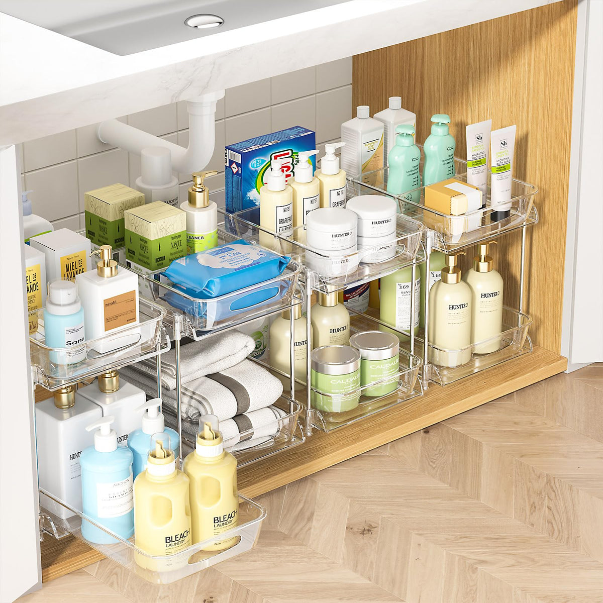 Sevenblue 4-Pack 2-Tier Under Sink Organizer with Pull Out Drawers