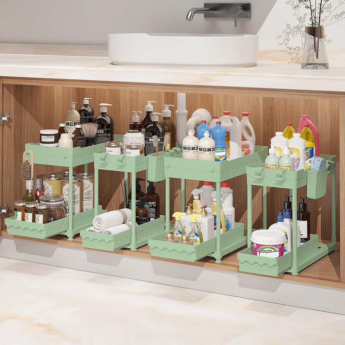 Sevenblue 4-Pack 2-Tier Under Sink Organizer with Pull Out Drawers