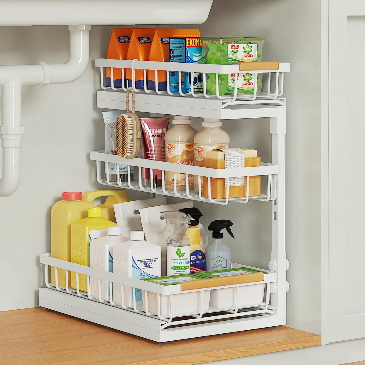 Under Sink Organizer and Storage for Bathroom and Kitchen - 2 Pack 3 Tier