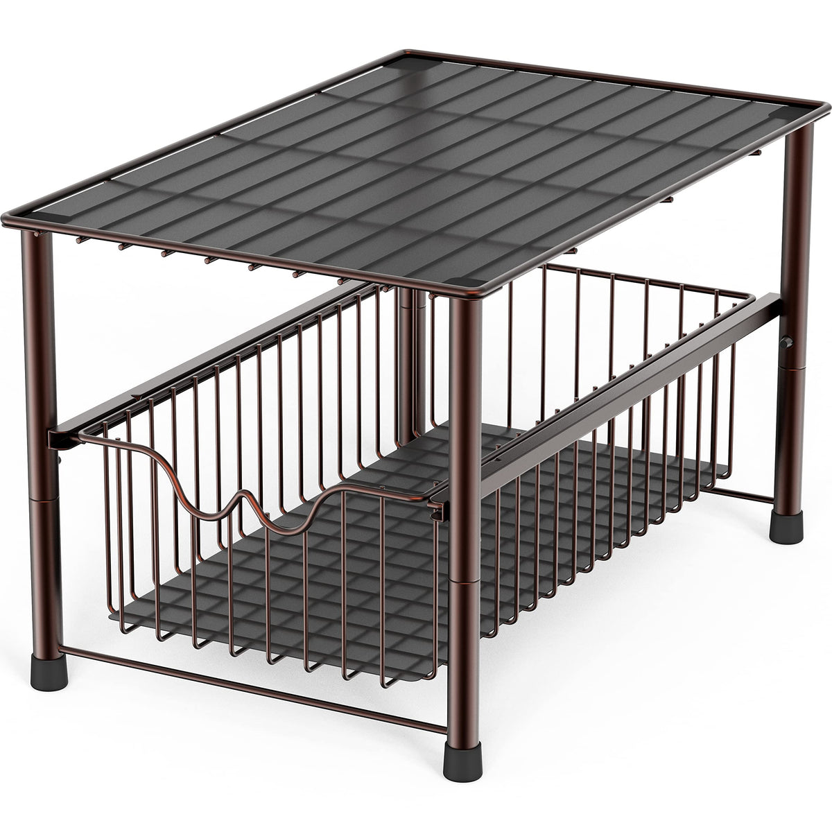 Deco Brothers Stackable Under Sink Organizer with Sliding Basket, Chrome