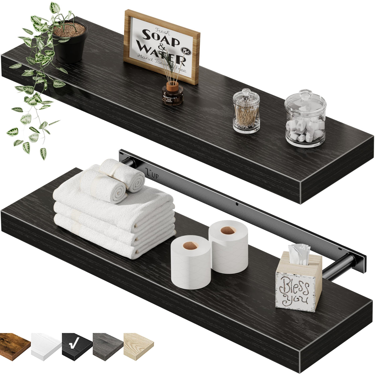 QEEIG Bathroom Floating Shelves for Wall (Brown, Set of 2, 15.7")