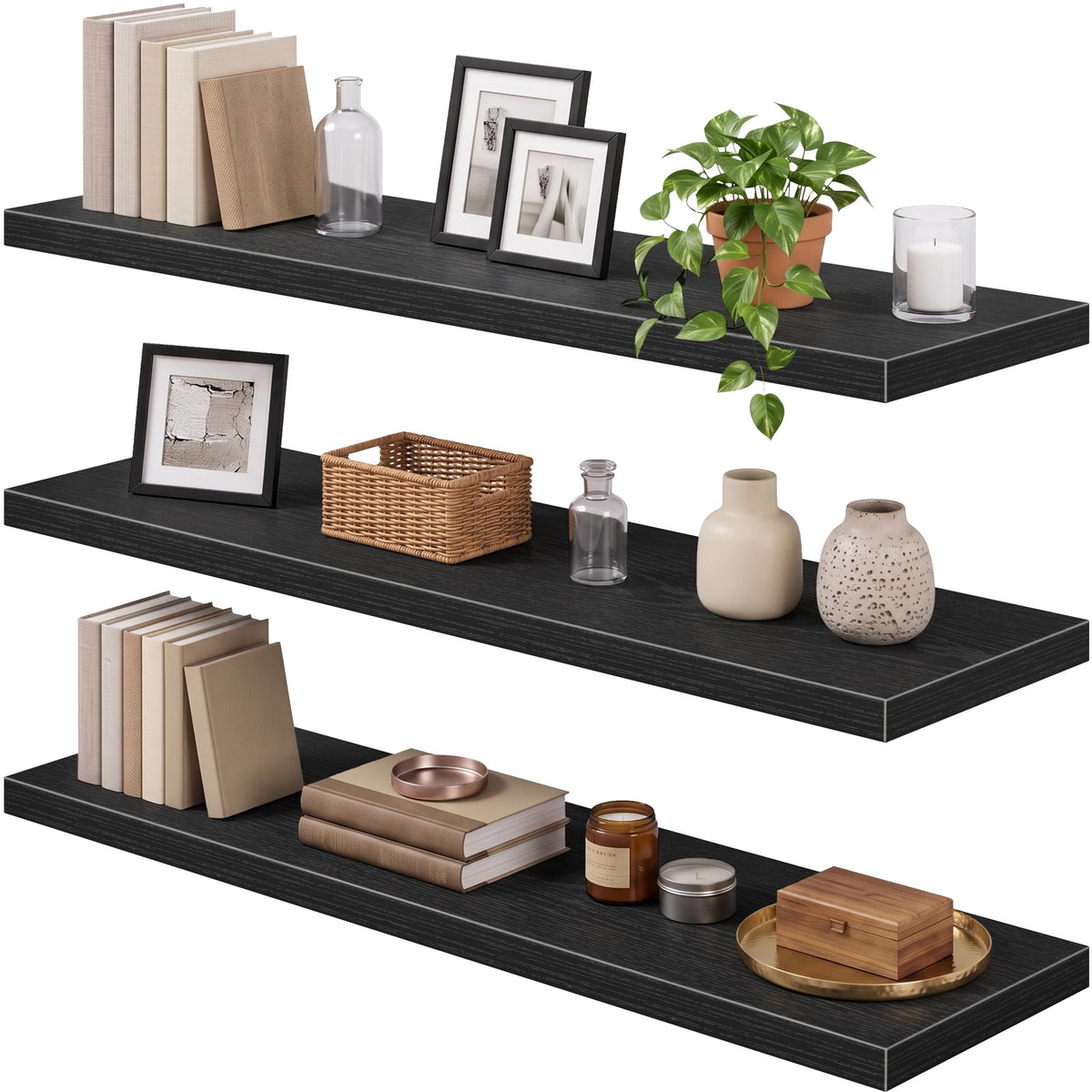 QEEIG Floating Shelves for Wall Small Shelf (Brown, Set of 3, 15.7" x 6.7")