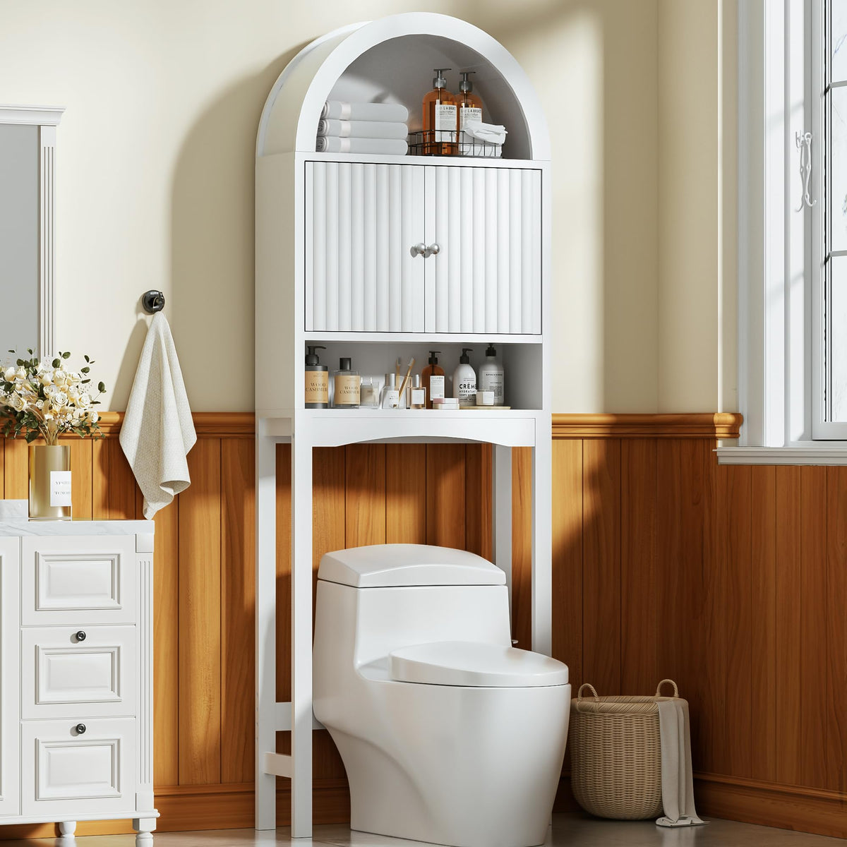Spurgehom Over Toilet Storage Cabinet, Bathroom Arch Organizer,Wood
