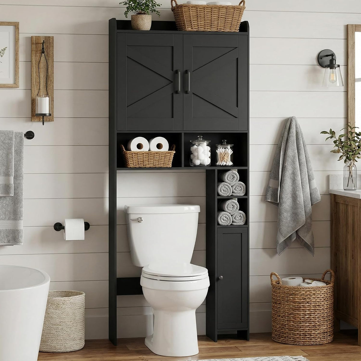 Homhedy Wooden Over The Toilet Storage Cabinet with Barn Door