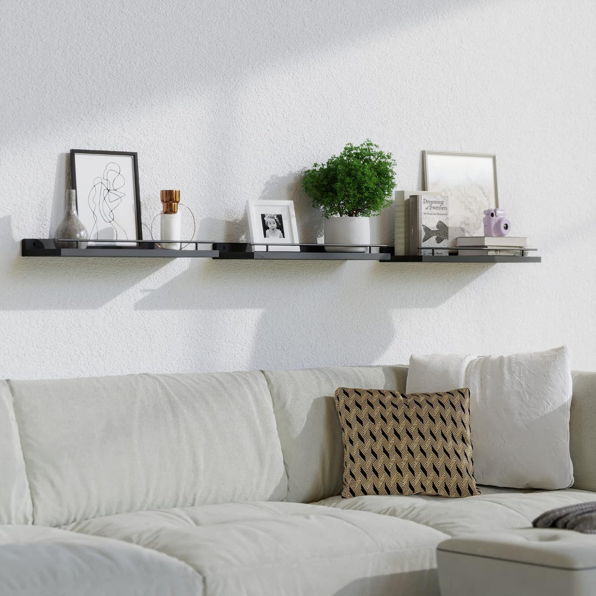 WOPITUES Floating Shelves for Wall Decor Set of 3, Black