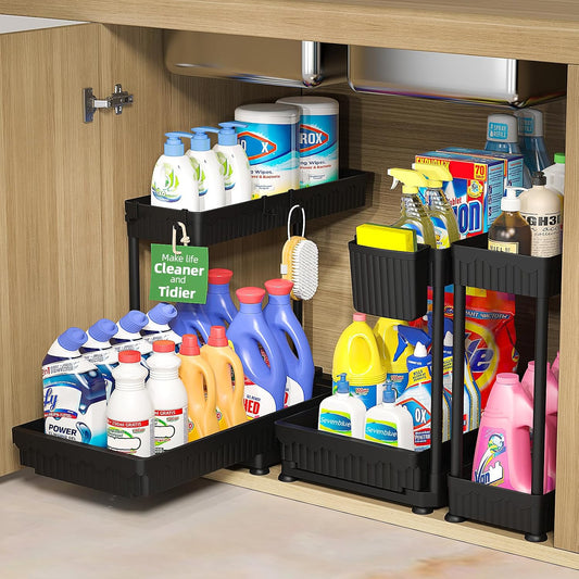 Sevenblue 3-Pack 2-Tier L-Shaped Under Sink Organizers with Sliding Drawers