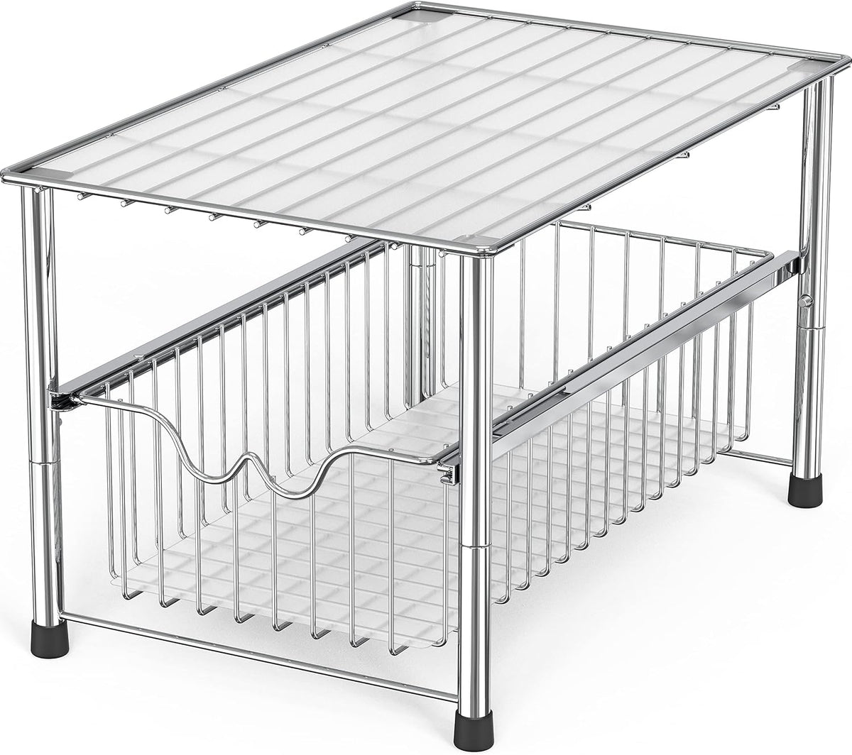 Deco Brothers Stackable Under Sink Organizer with Sliding Basket, Chrome