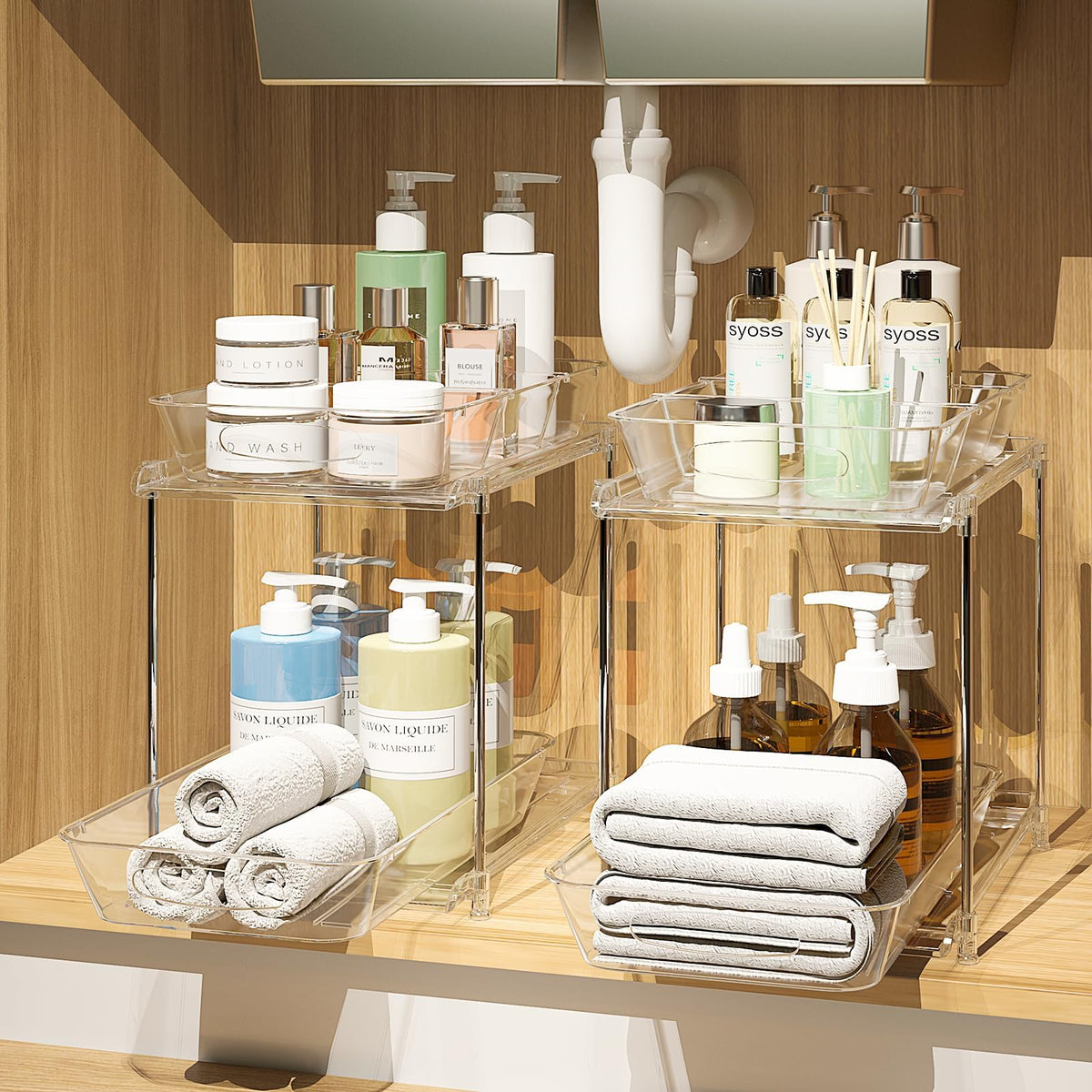 Sevenblue 4-Pack 2-Tier Under Sink Organizer with Pull Out Drawers