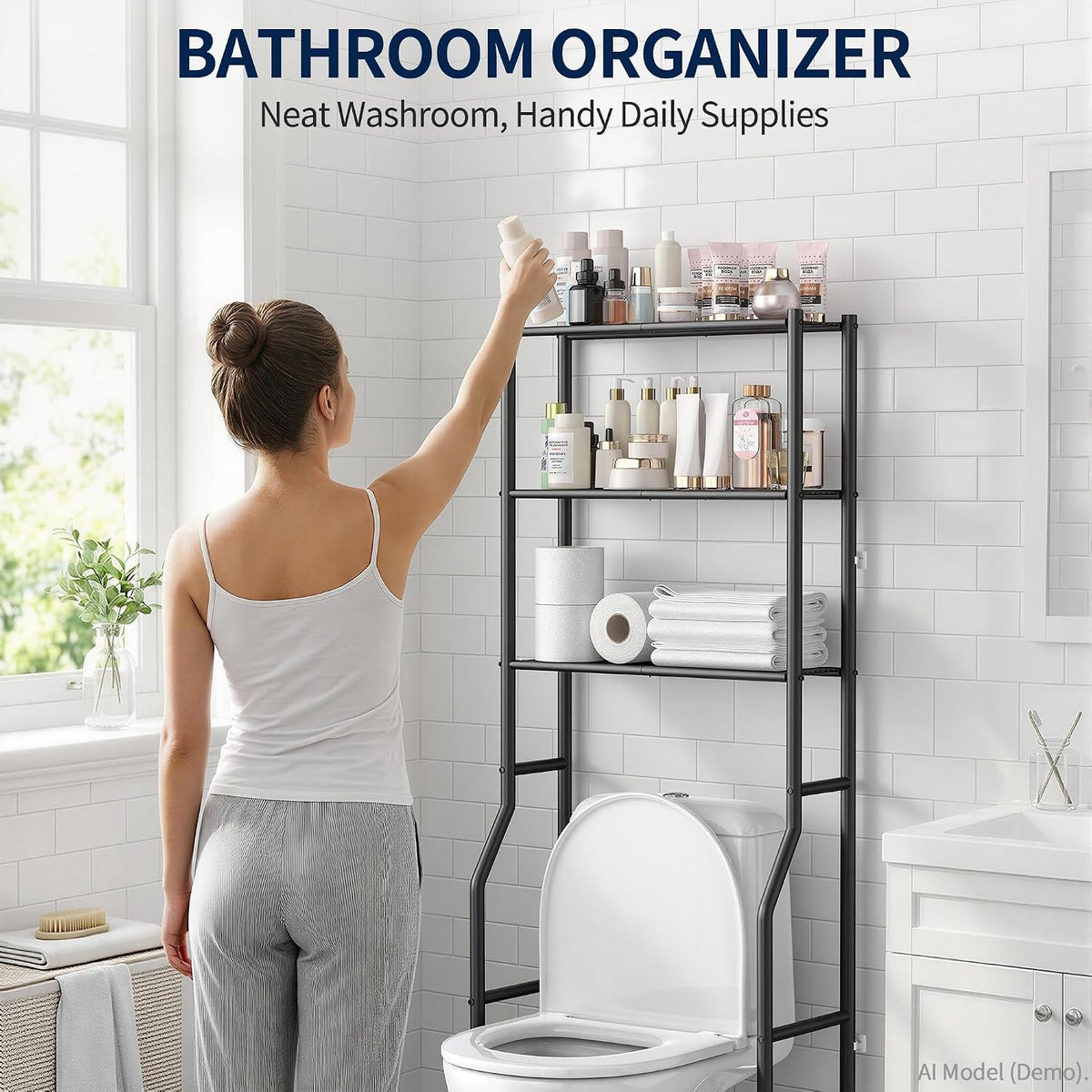 Livilord 3-Tier Over Toilet Storage Rack, Anti-Wobble, Black