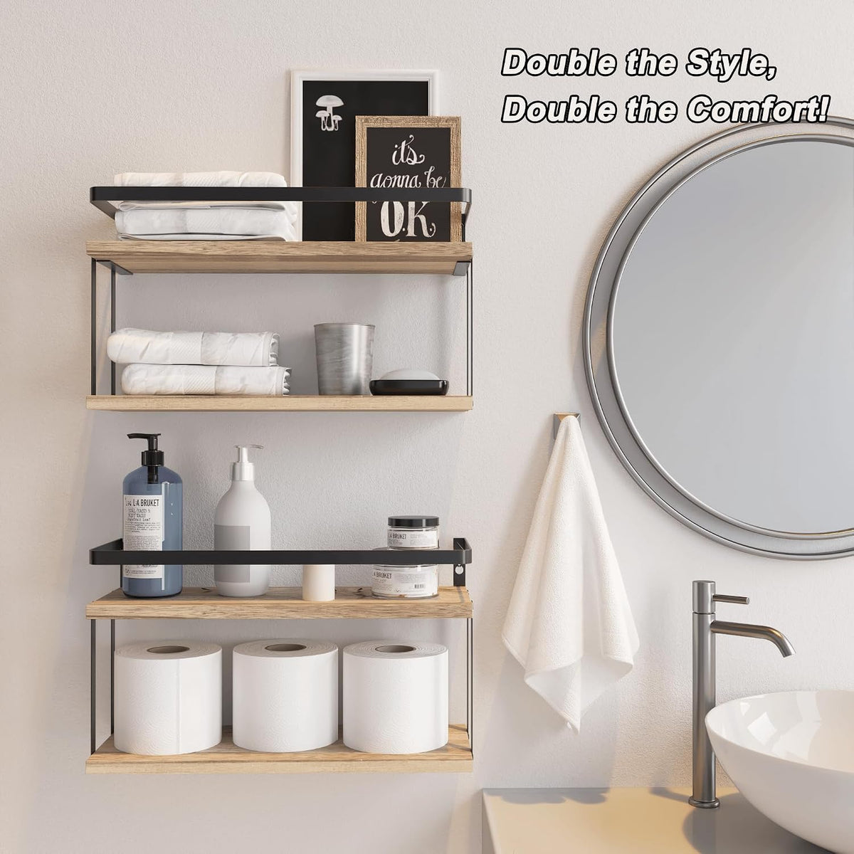 RICHER HOUSE Floating Shelves Bathroom, Wall Mounted Shelf Over Toilet