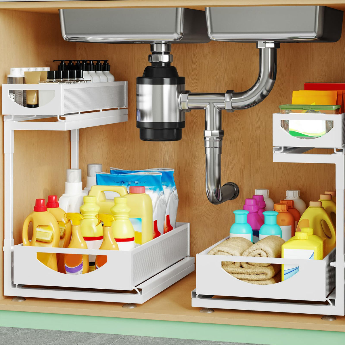 Under Sink Organizer, 2-Pack 3-Tier Pull Out Cabinet Organizers and Storage