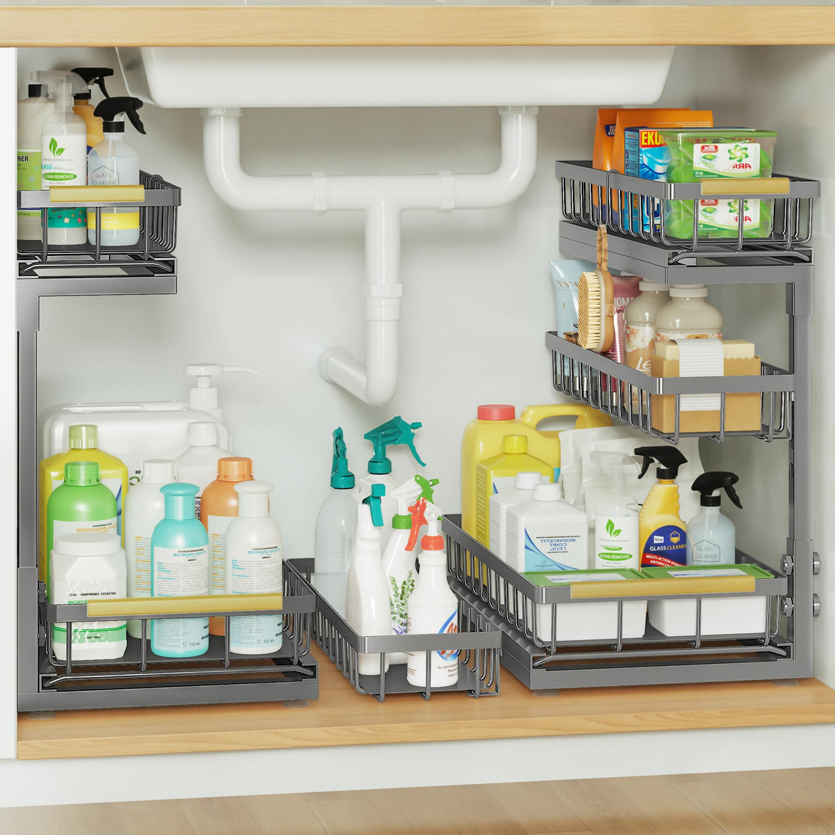 Under Sink Organizer and Storage for Bathroom and Kitchen - 2 Pack 3 Tier