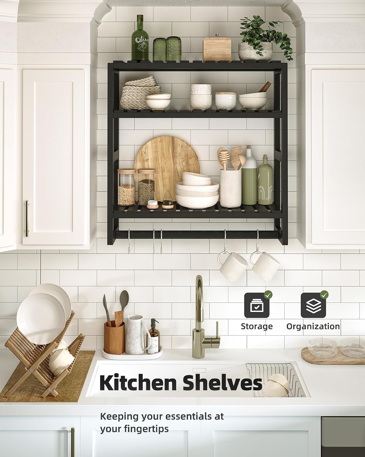 Galood Bathroom Shelves Towel Racks Over Toilet Storage with Bar (Inky)