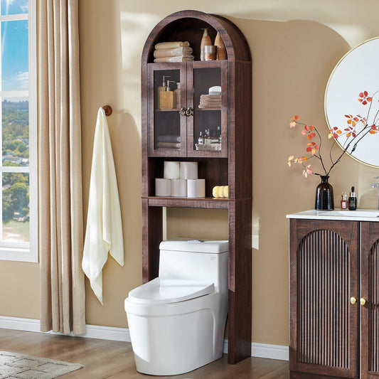 IFGET Arched Over The Toilet Storage Cabinet with Acrylic Doors,Dark Walnut