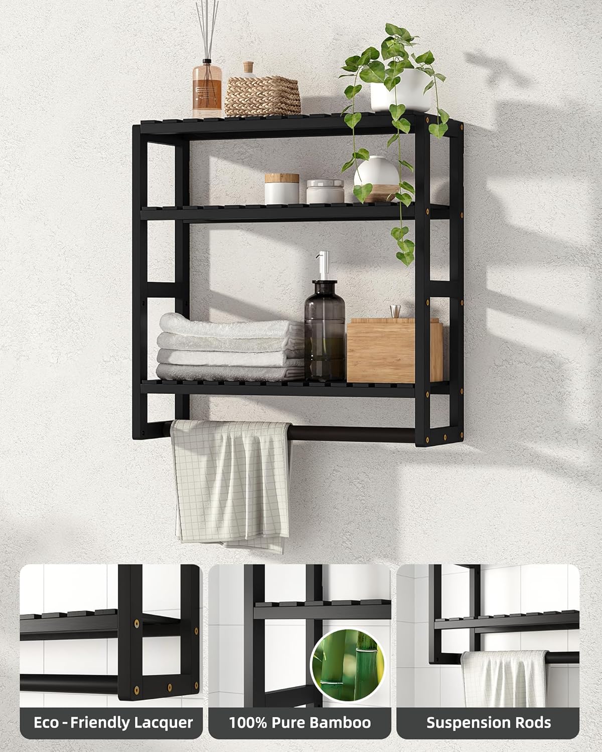Galood Bathroom Shelves Towel Racks Over Toilet Storage with Bar (Inky)