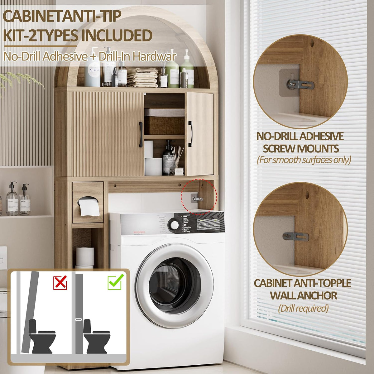 Spurgehom Over Toilet Storage Cabinet, Bathroom Arch Organizer,Wood