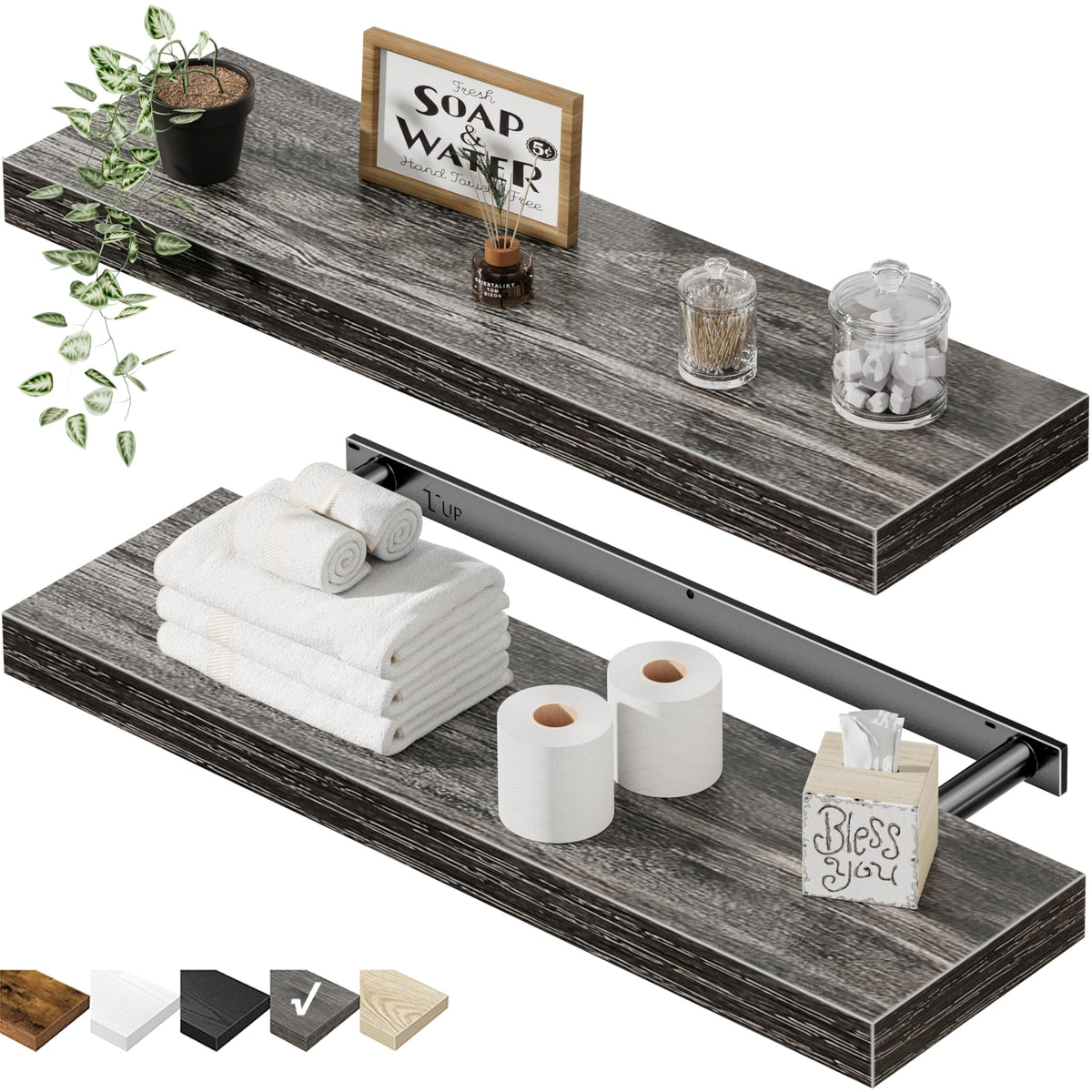 QEEIG Bathroom Floating Shelves for Wall (Brown, Set of 2, 15.7")