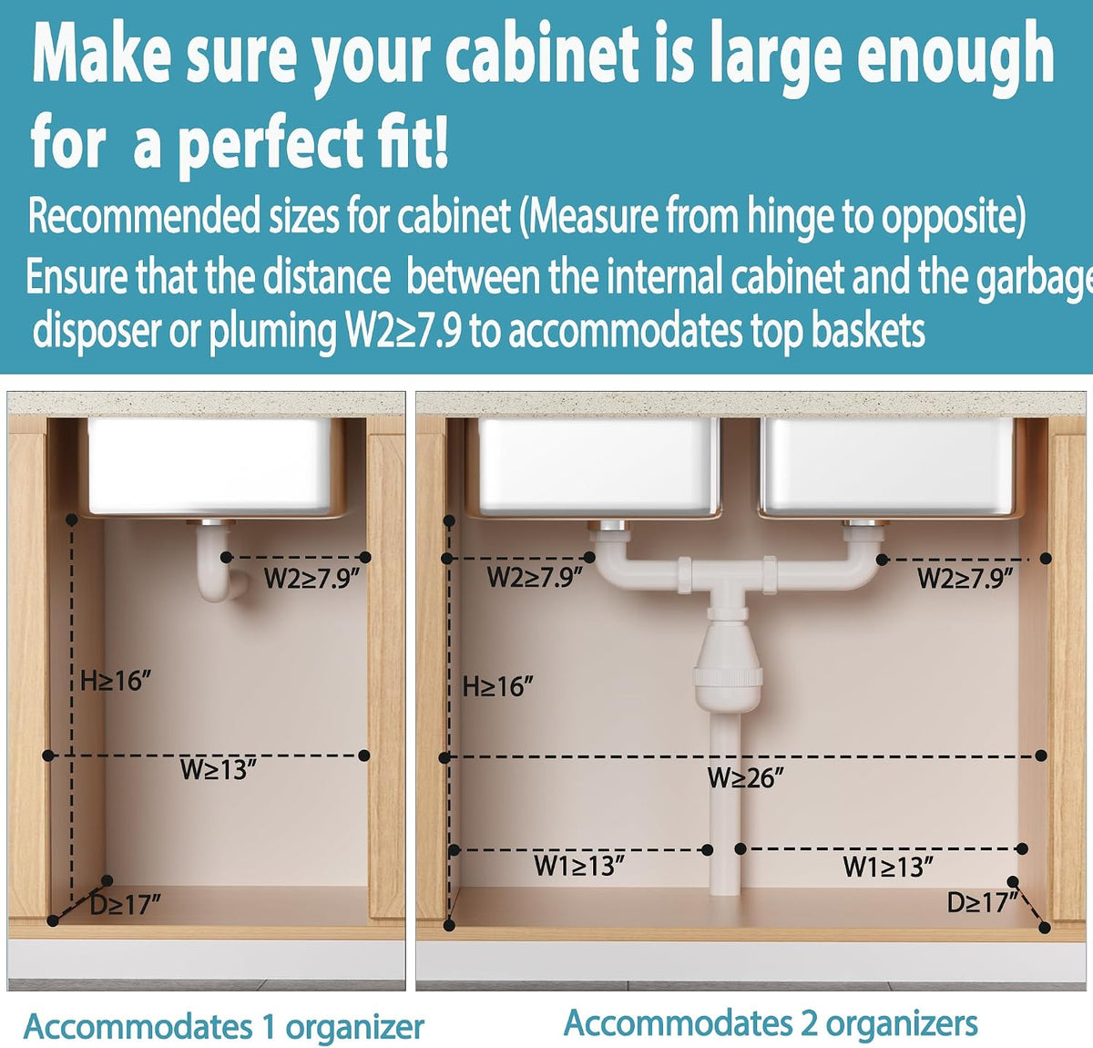 Liuoud Under Sink Organizer 2 Pack, 2 Tier Slide Out Large Capacity Height Adjustable Under Sink Organizers and Storage for Kitchen Bathroom Cabinet, White
