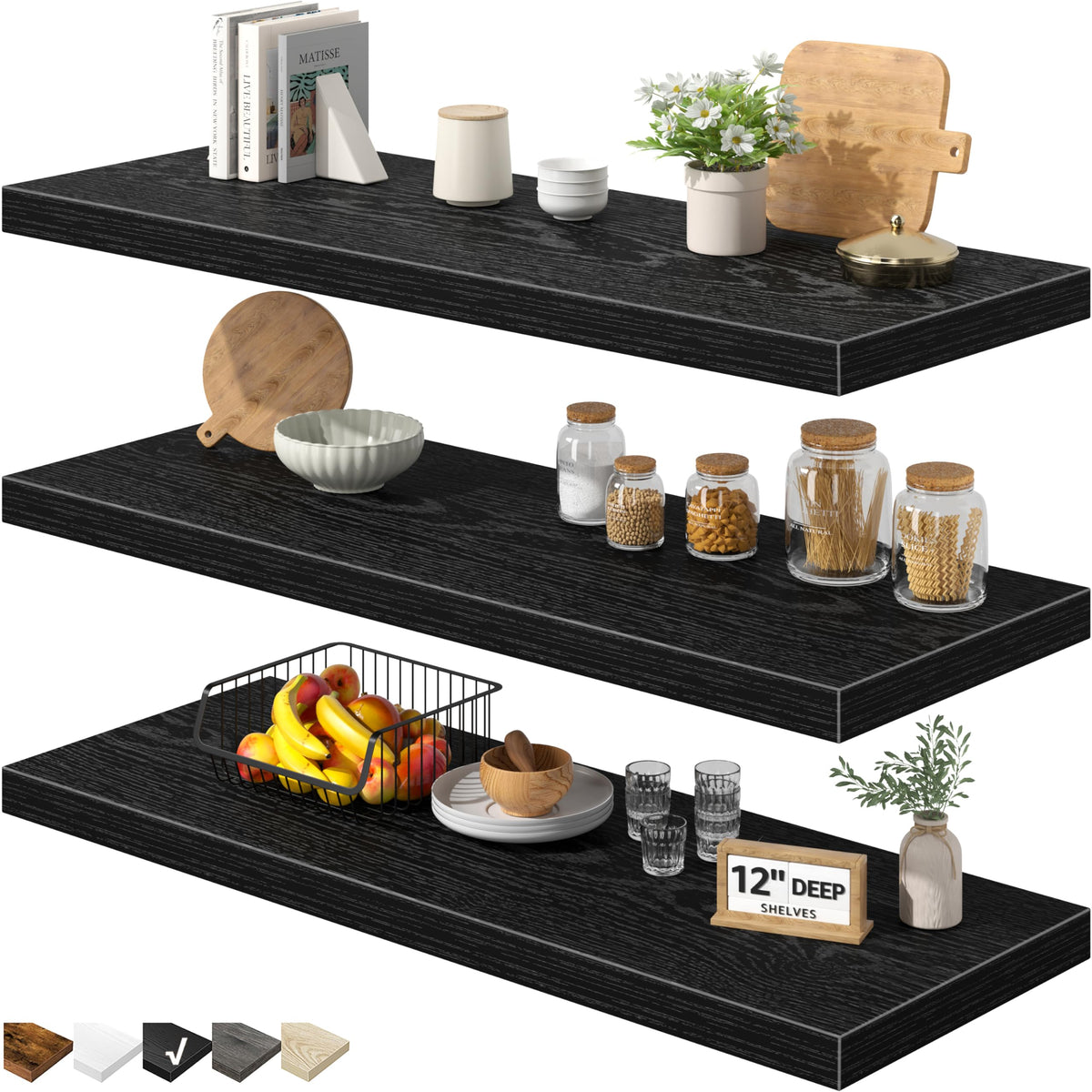 QEEIG Floating Shelves for Wall Small Shelf (Brown, Set of 3, 15.7" x 6.7")